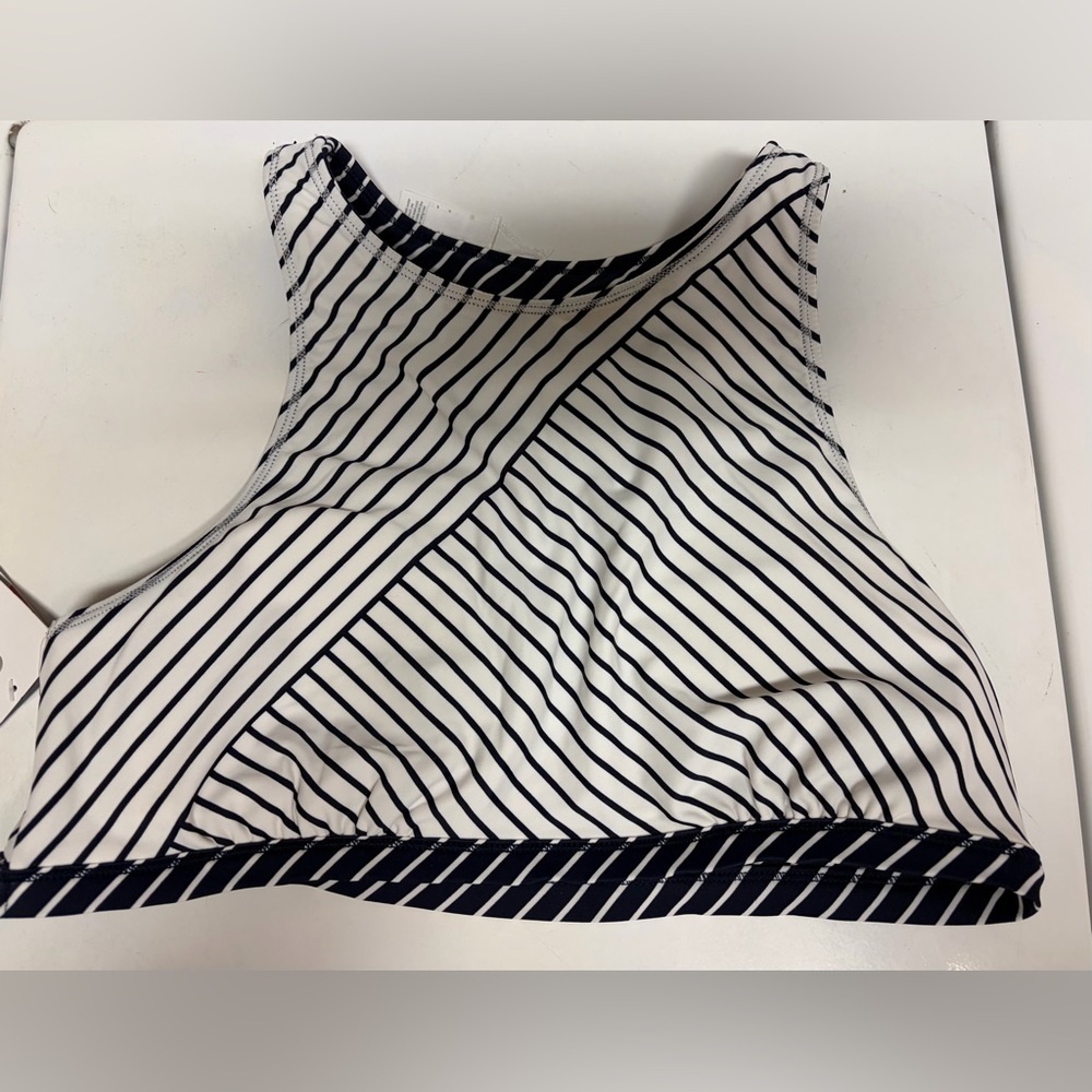 NWT Athleta Navy White Striped Offshore Reversible Bikini Swim Top XL UPF 50+ - Picture 3 of 6